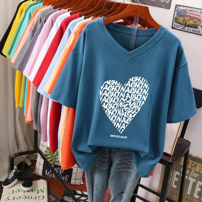 Tricou cu mânecă scurtă pentru femei, mărime mare, design larg și subțiere, nișă, bumbac pur, top cu gât în V care acoperă burta