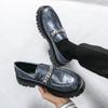 Fashion Men Leather Casual Handmade Shoes Platform Loafers Slip-on High Quality Green Thick Bottom Oxford Shoes Fashion Wedding Shoes