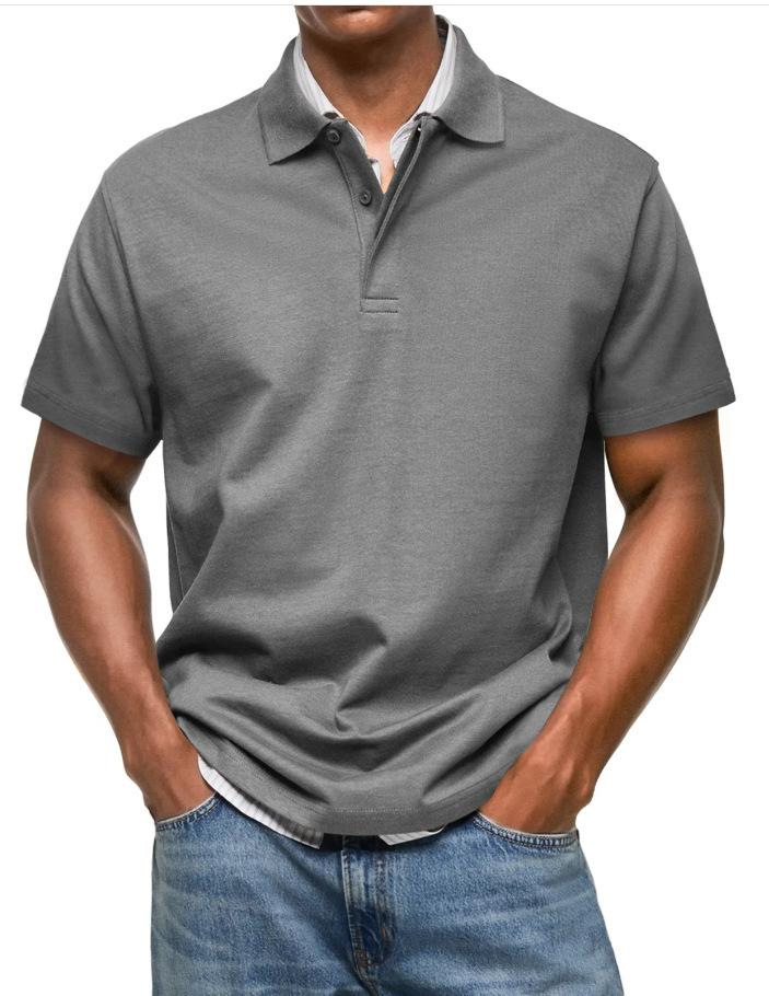 Men S Casual Solid Color Short Sleeve Polo Shirt S серый