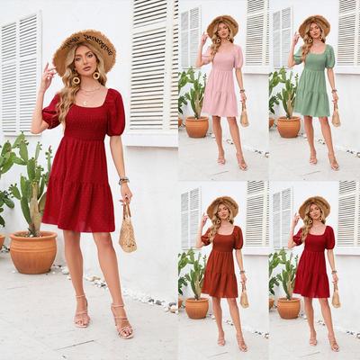 Square Neck Drawstring Cute New Summer Sweater Ball Dresses