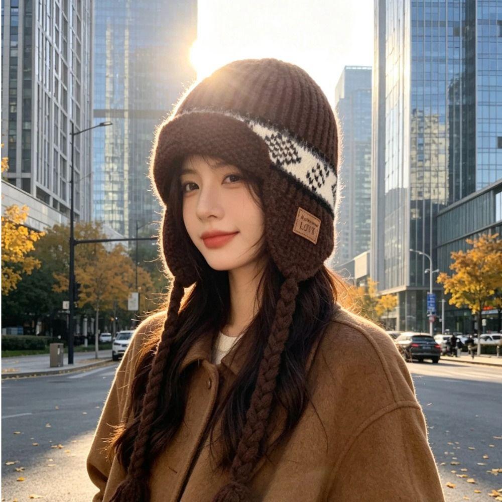 Ear Protection Winter Hat Thickened Pompoms Cap Cute Knitted Cap  Outdoor