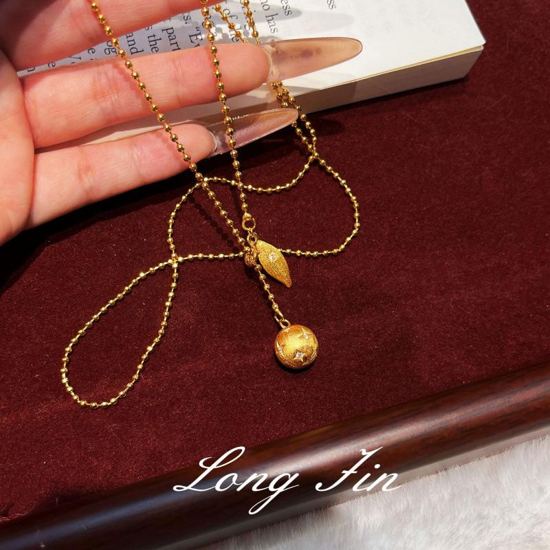 20 Gold Brushed Ball Necklace, High-End Fine Flash Autumn And Winter Sweater Chain, Women'S Niche Light Luxury