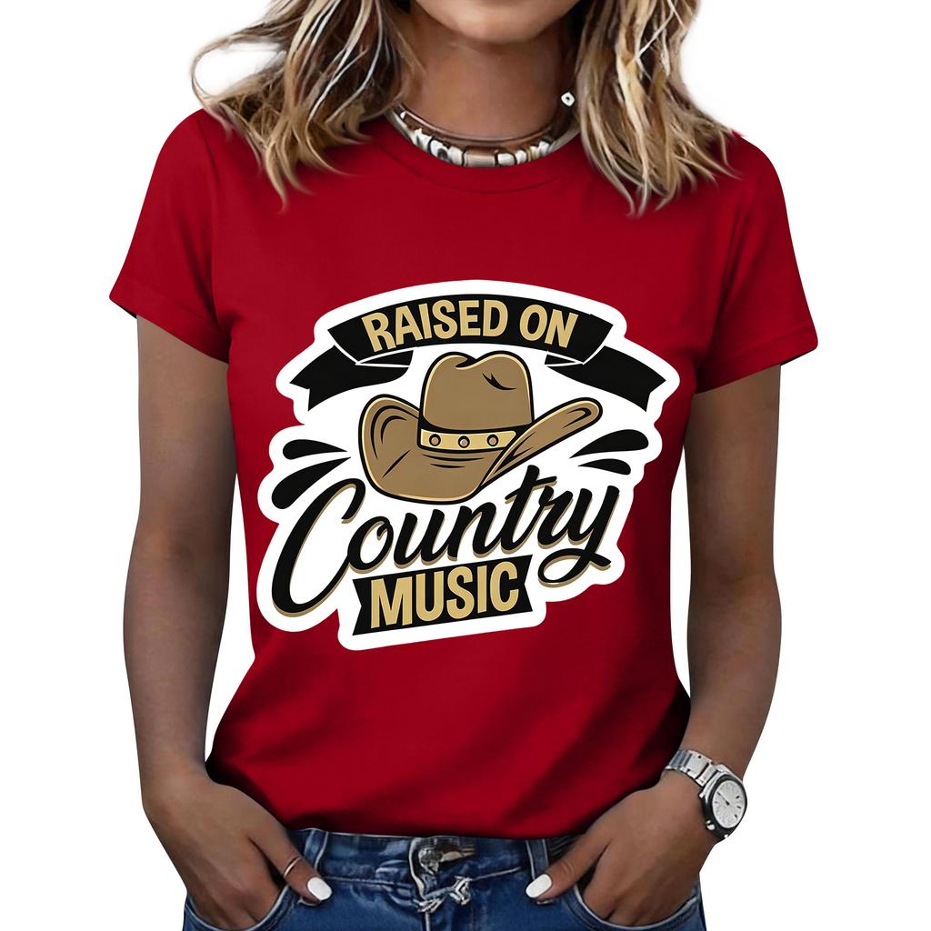 Women's Fashionable Casual Music Festival Print Round-Neck Short-Sleeve T-Shirt