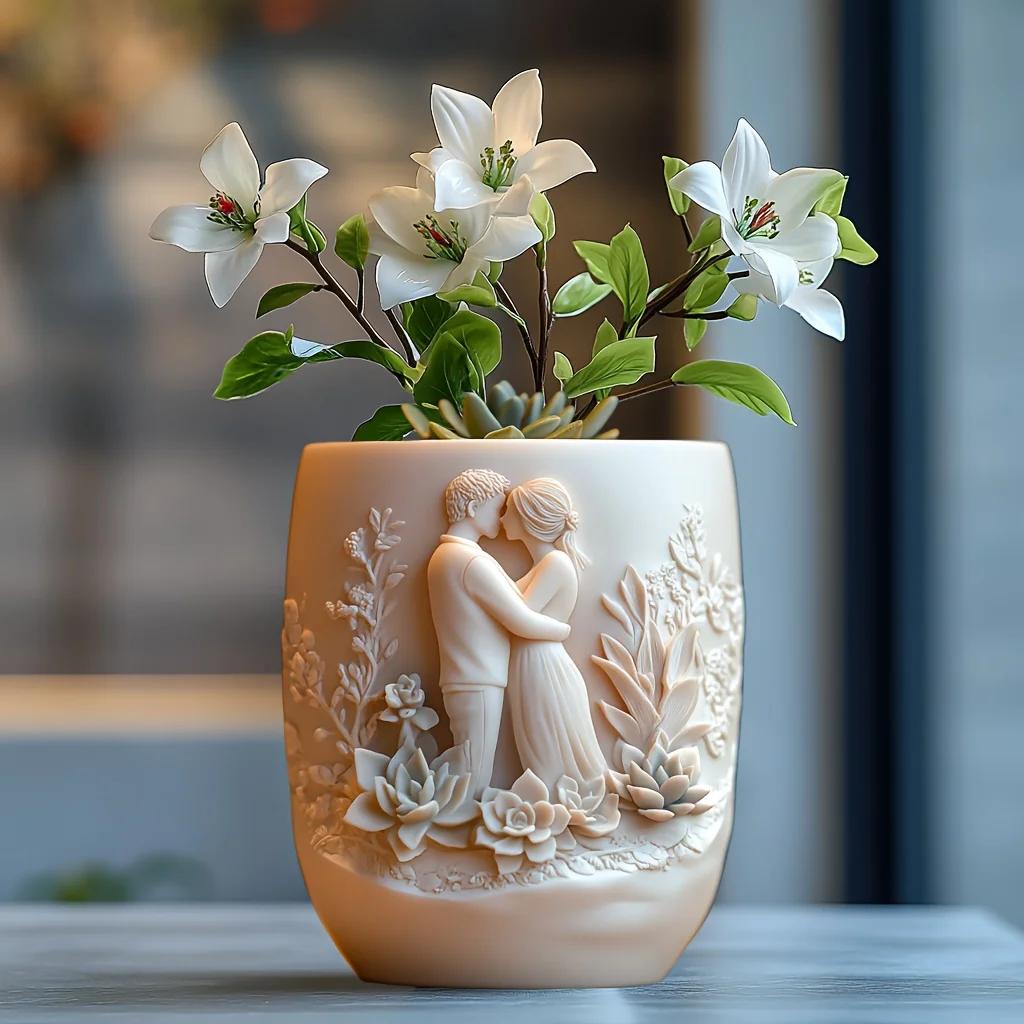 Dancing boy relief succulent plant flowerpot resin silicone mold surfing boy storage box mold grassland candle cup gypsum molds