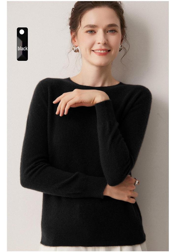 Pull en tricot uni à col rond 100 % cachemire pour femme