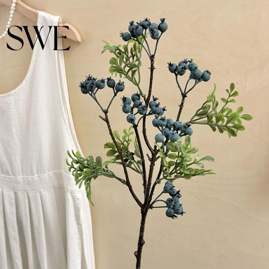 Realistic Berry Branch Decor Artificial Faux Blueberry Spray with Leaves Fake Fruit Centerpiece Stem Vase Filler for Home Office Wedding Party Kitchen