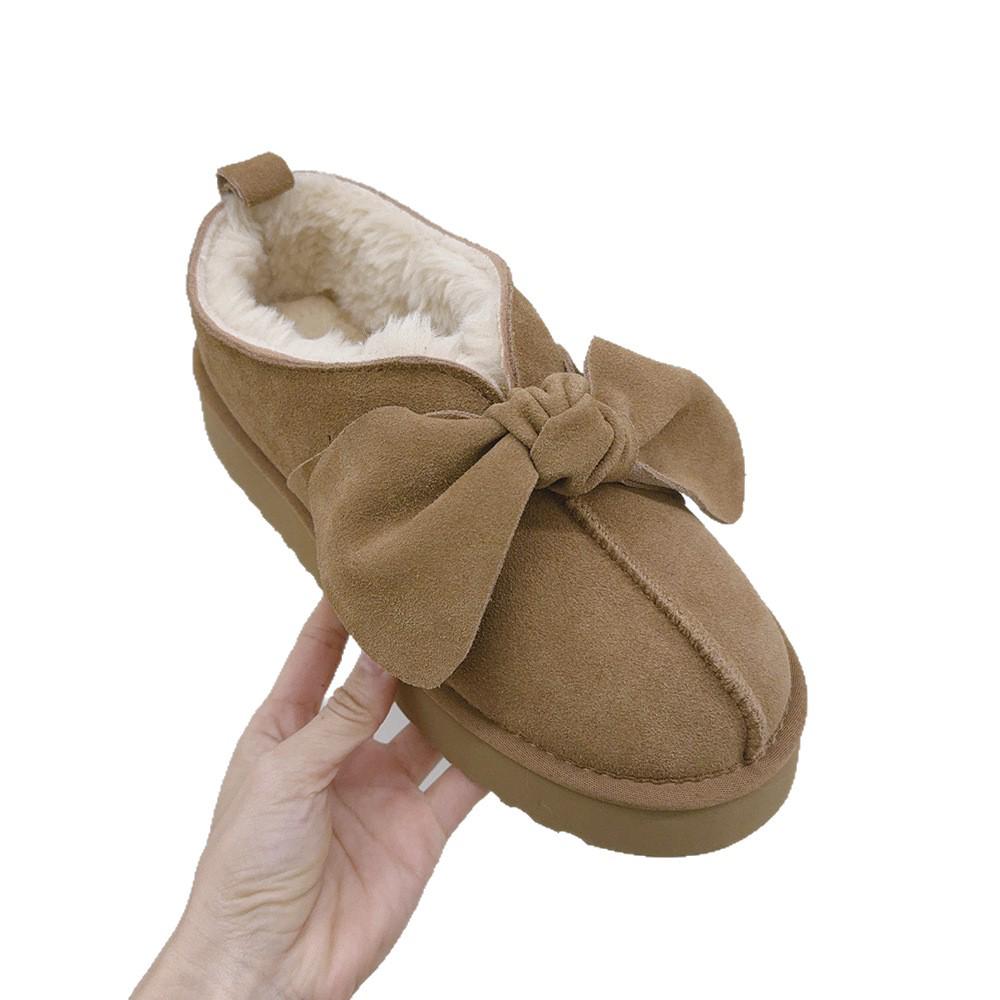 Women's Winter Bow-Head Cotton Slippers, Outdoor Velvet Thick-Soled Snow Boots.