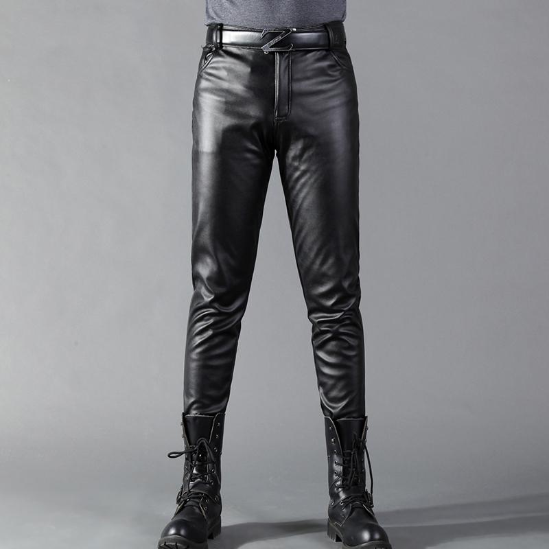 

Men s Leather Pants Skinny Fit Elastic Fashion PU Leather Biker s Trousers Nightclub Party Dance Pants Thin 28