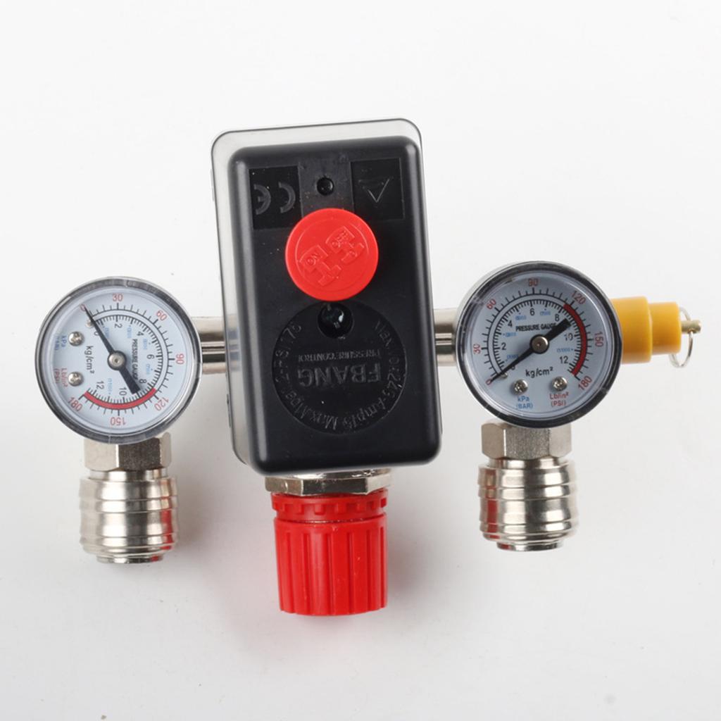 Pressure Valves Switchs Manifold Relief Regulator Gauge 90-125psi 220V Bracket