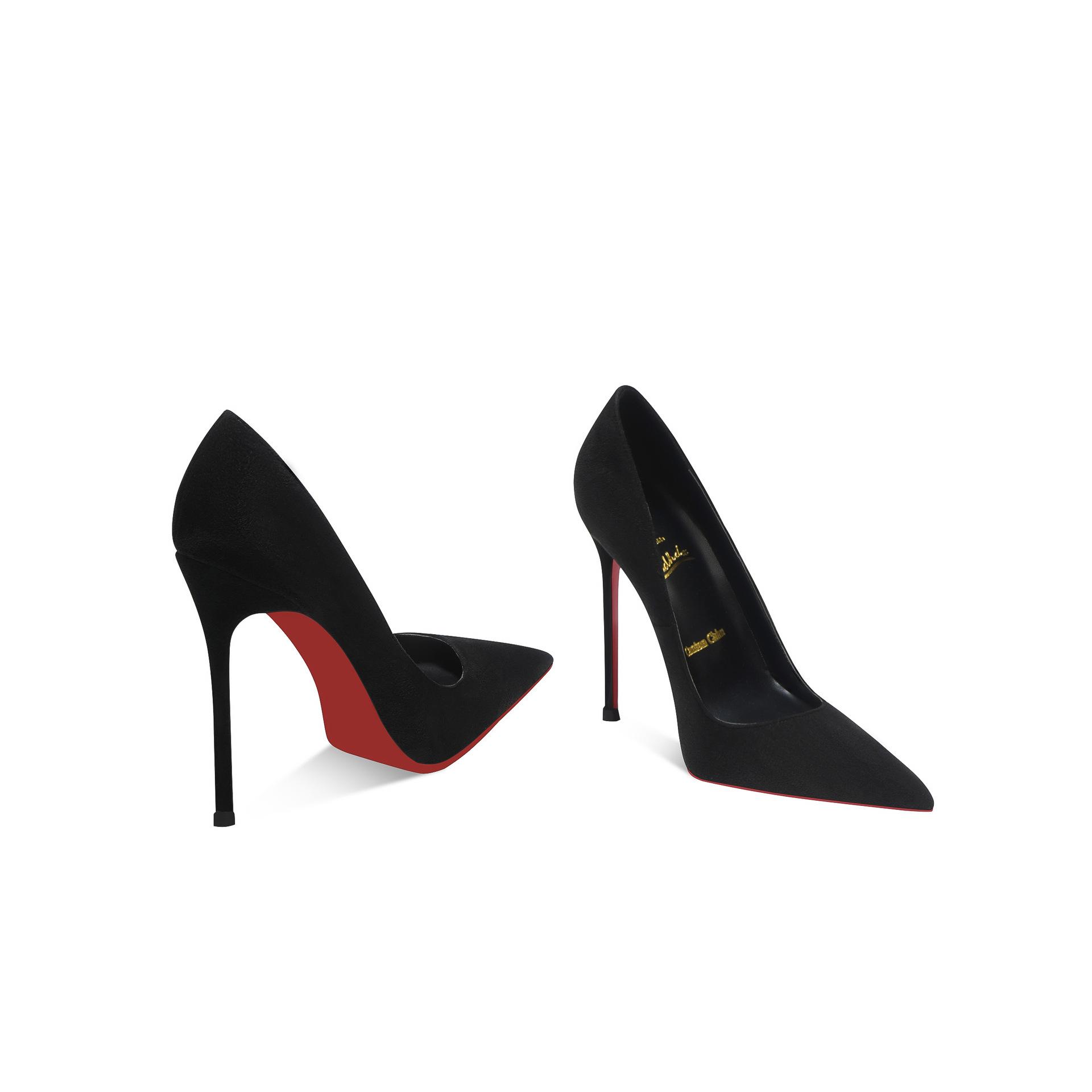 Blue patent leather red-soled high-heeled shoes