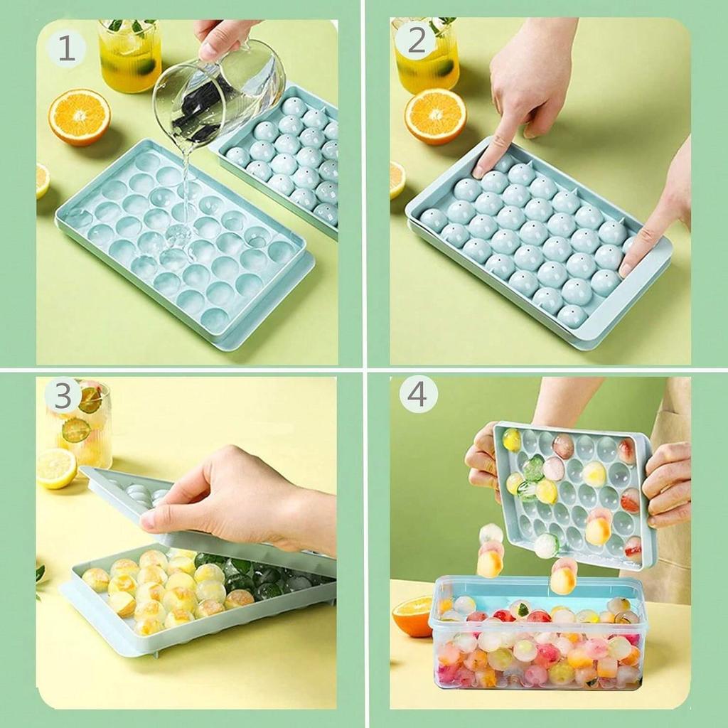 Round Ice Cube Tray Set 3 Trays 1 Ice Bin And Scoop Upgraded Ice Trays Circle Ice Cube Mold Tray for Cocktail Whiskey Coffee