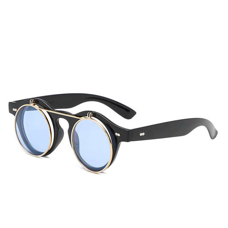 Double-Layer Flip-Up Round Steampunk Sunglasses - Retro European & American Trend