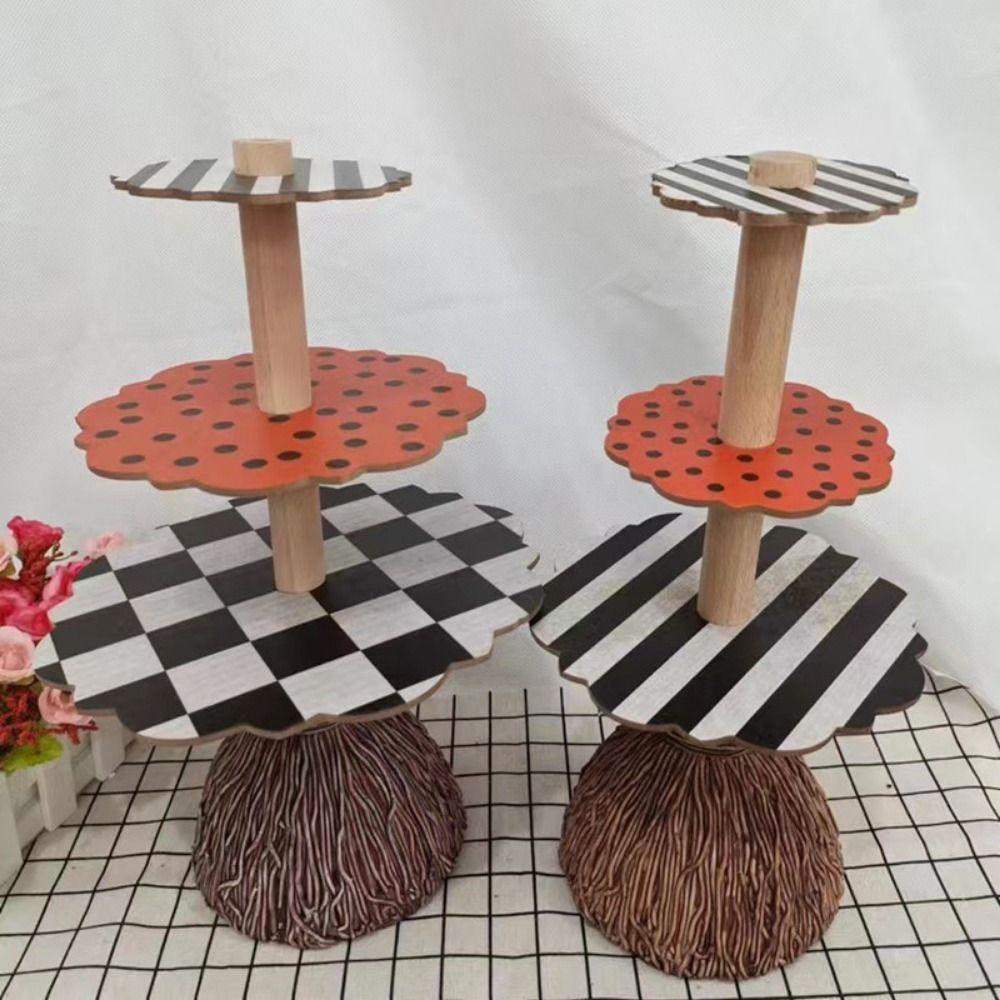 Wooden Table Snack Tray Anti-deformation Witch Broom Table Halloween Wood Cake Stand  Cake Stand