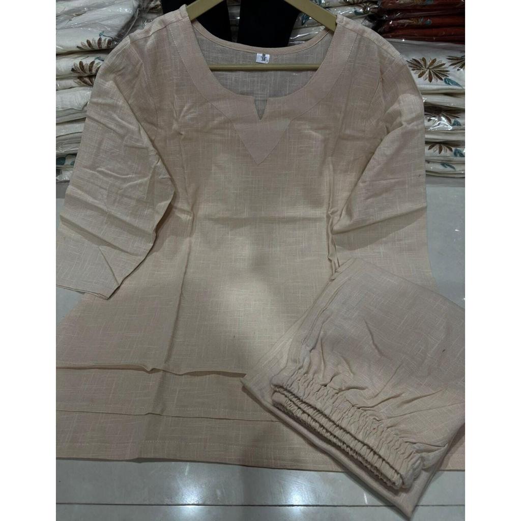 Damen Designer Baumwolle Slub Kurta Palazzo Cord Set Indische Party Wear Top Tunika VF-20197