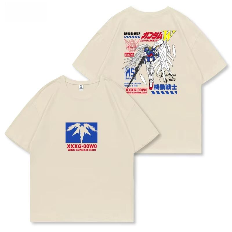Flying Wing Zero Gundam T-Shirt Gundam Mobile Suit W Crew Neck Fashion Vintage Casual Pure Cotton Casual Short Sleeve Streetwear