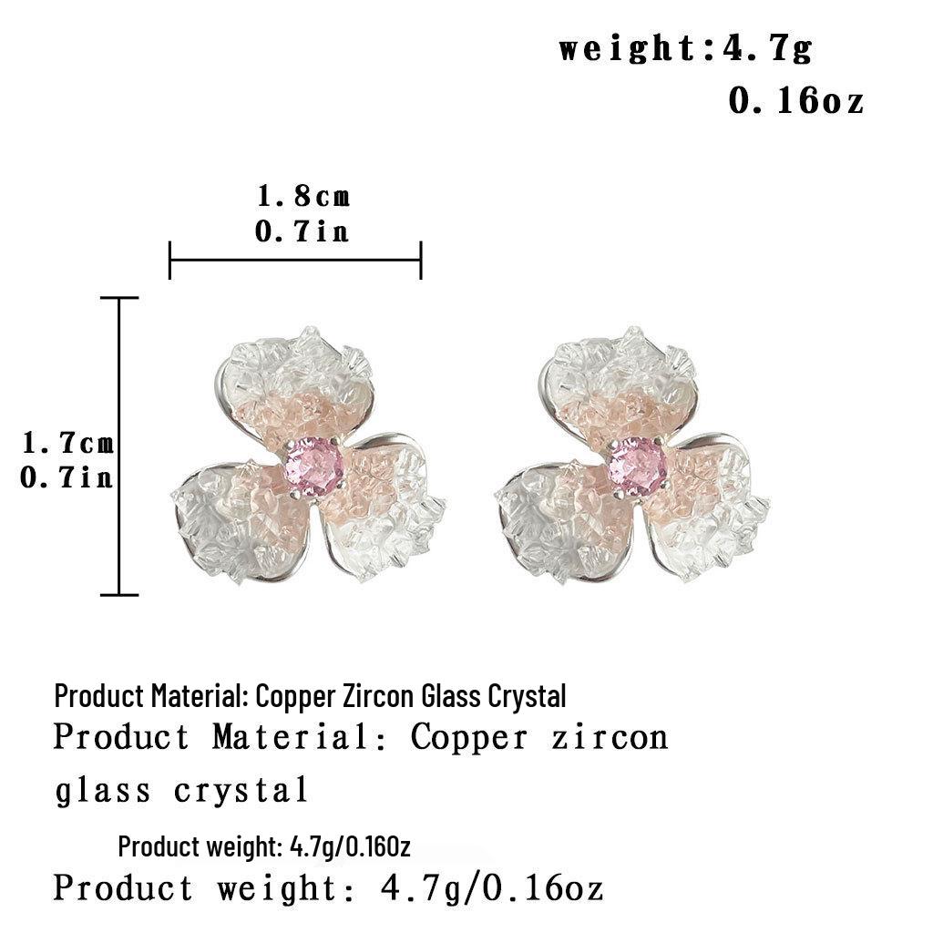 Gradient Pink Zircon Crystal Flower Stud Earrings, 925 Silver, Elegant French Niche Design for Women