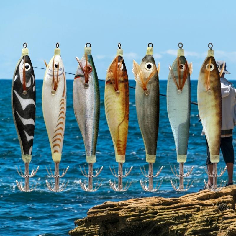 Luminously Squid Jigs Hook Fishing Lures Baits Hard Artificial Shrimp Baits with Hook Hard Night Fishing Baits Enduring