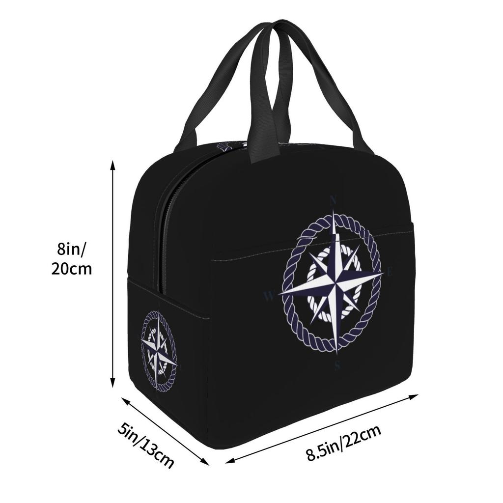 Navigation Compass Pattern Lunch Bags Insulated Bento Box Lunch Tote Leakproof Picnic Bags Thermal Bag for Woman Girl School