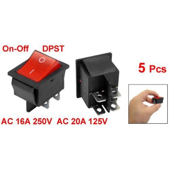 R Luz roja iluminada 4 Pines DPST ON//OFF Interruptor del balancin de broche en barco 16A 20A 250V AC TOOGOO