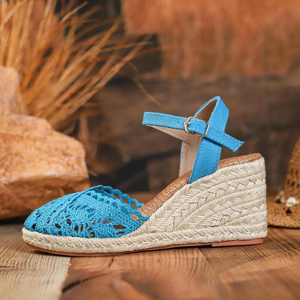 Hot Selling Fashion Closed Toe Wedge Sandals - Thick Sole, Waterproof Platform, Single Strap Espadrille Heel.
