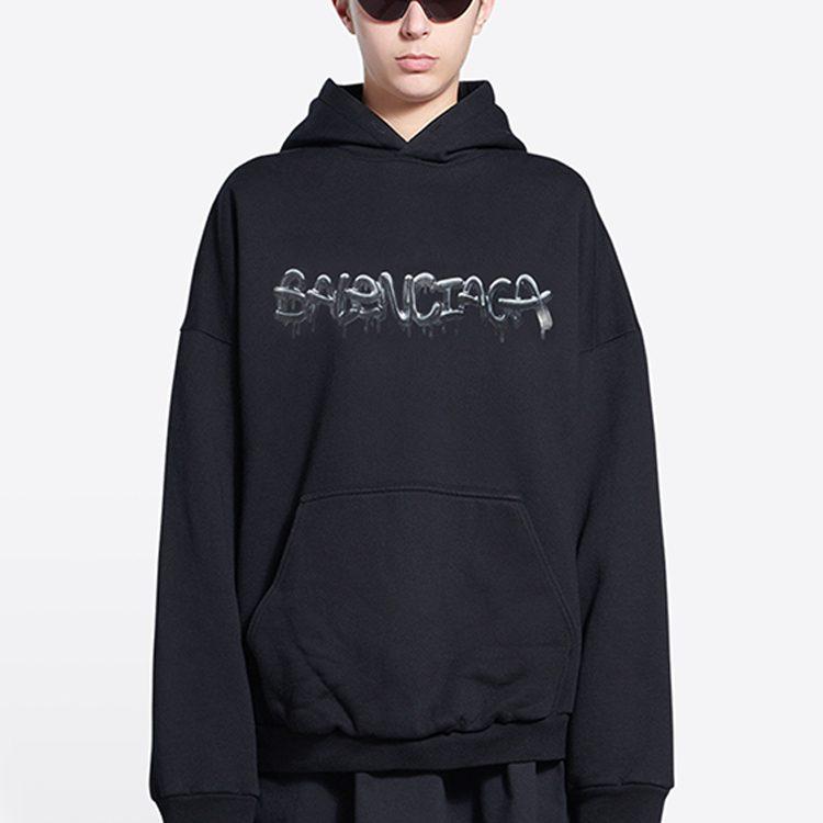 Balenciaga Women's Slime Wide Fit Hoodie Black 675003TLVF21069
