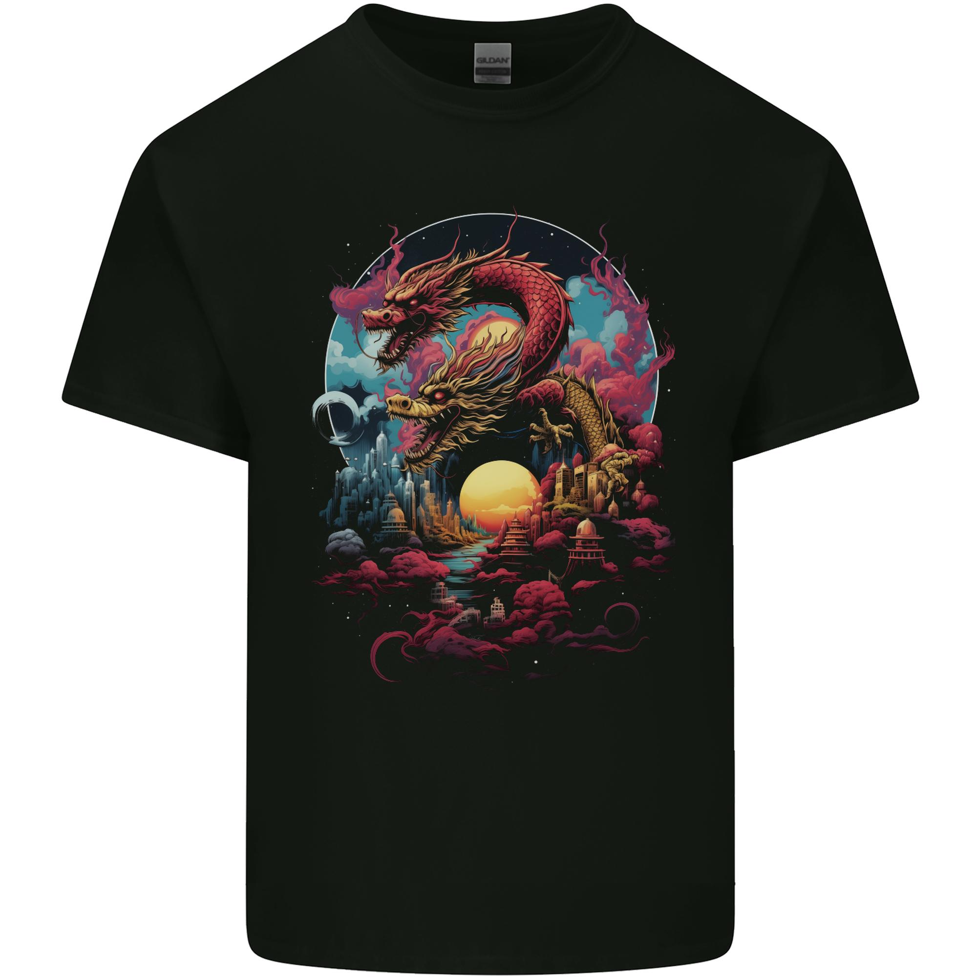 2 Sunset Fantasy Dragons Unisexs Light Cotton TShirt S