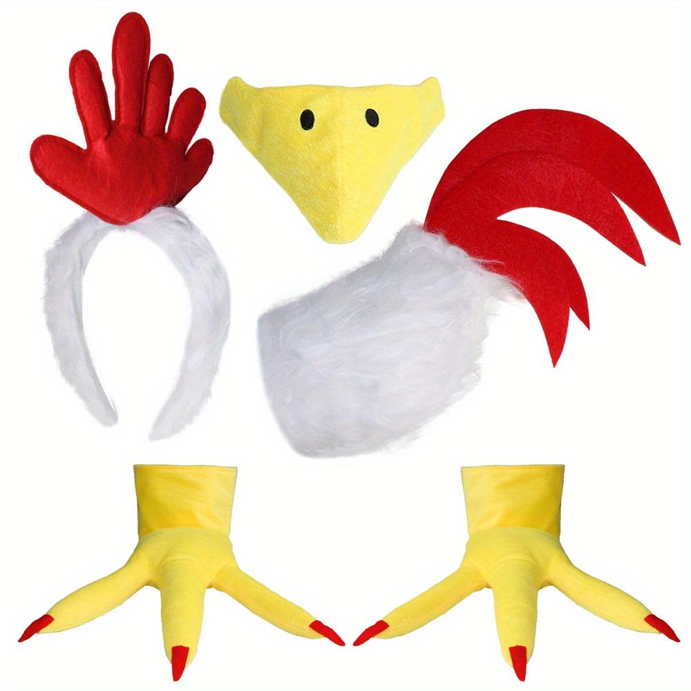 Accesorii Costum Găină Cocoș - Bentiță Creastă Cocoș, Coadă Găină, Mască Nas Cioc Cocoș, Pantofi Costum Picioare Găină