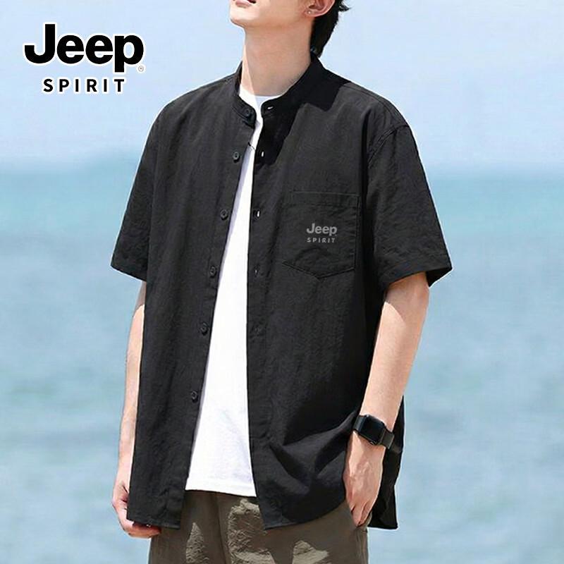 JEEP SPIRIT Men s Summer Henley Short-Sleeve Casual Shirt XL