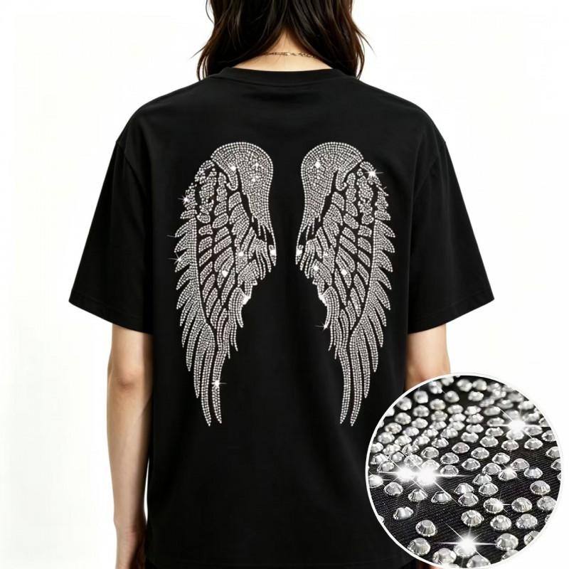 2026 Cotton T Shirt Men Women Short Sleeve Rhinestone Wings Casual Trendy Tee S-4XL
