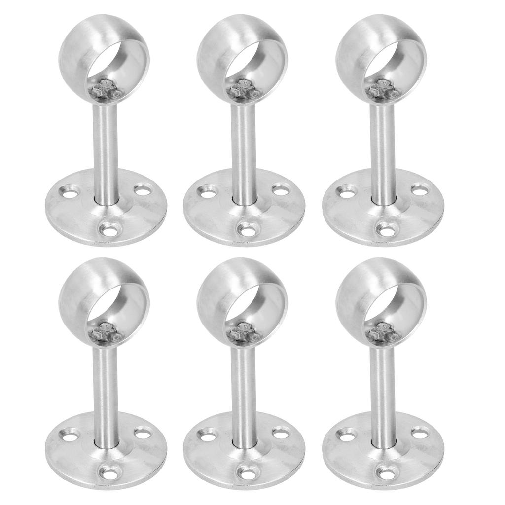 6Pcs Flanged Socket Stainless Steel Curtain Rod Brackets Wardrobe Pole Holder Hardware Fitting(22 AllPass )