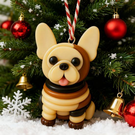 Bulldog Ornament Set French Style Button Puppy Hanging Pendant Home Party Christmas Holiday Decoration