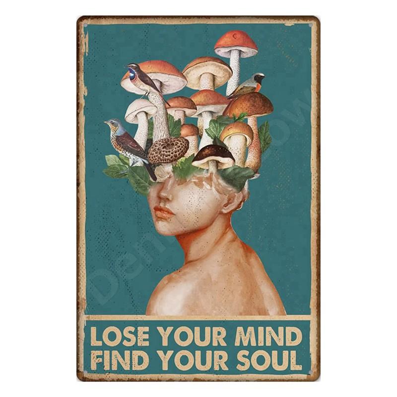 Inspirierende Sprüche auf Blechschildern, Retro-Wandkunst, Sei gut zu dir selbst, Vintage-Hippie-Mädchen, Poster für Zuhause, Garten