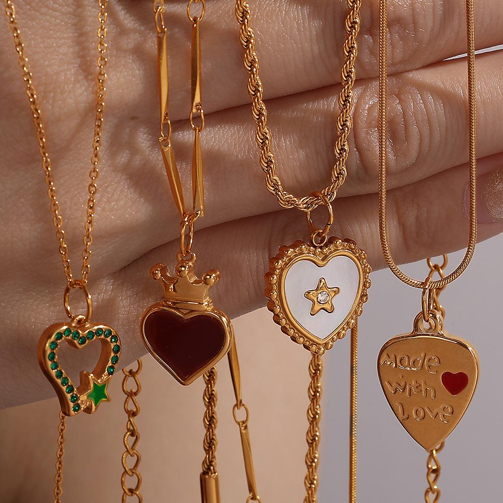 French Retro 18K Gold-Plated Stainless Steel Enamel Pendant Earrings & Necklace Series