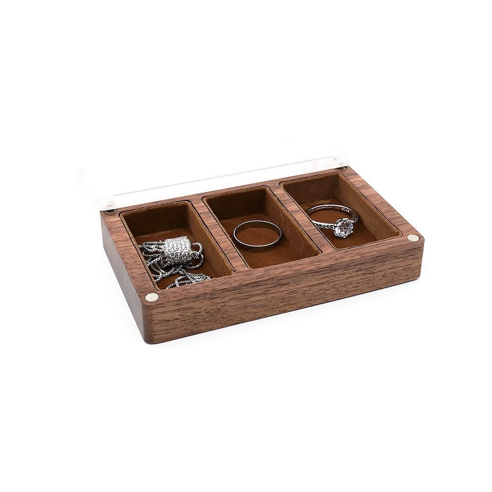 Opening Window Black Walnut Cufflinks Box Magnetic Cover Jewelry Ring Holder for Proposal Rings