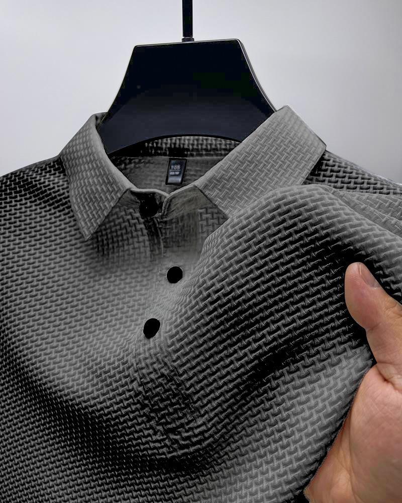 New High-end Fabric Fashion Casual Mesh Ice Silk Short Sleeve Lapel T-shirt Men's Summer Solid Color Comfortable Knit Polo Shirt