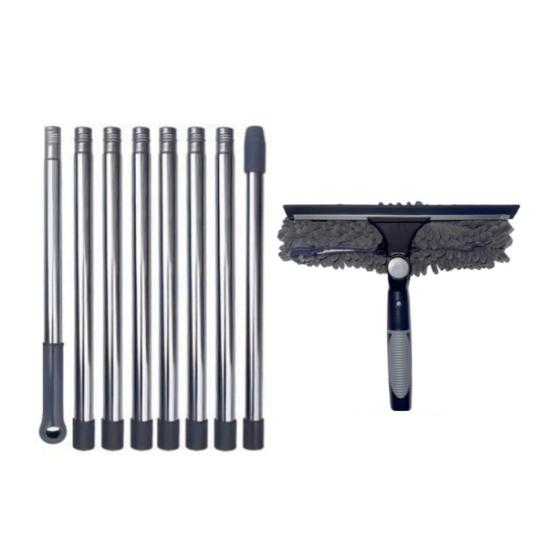 Manual Window Squeegee Cleaning Kit with Extension Pole Long Pole Stainless Steel Chenille Cloth Glass Wiper Scrubber