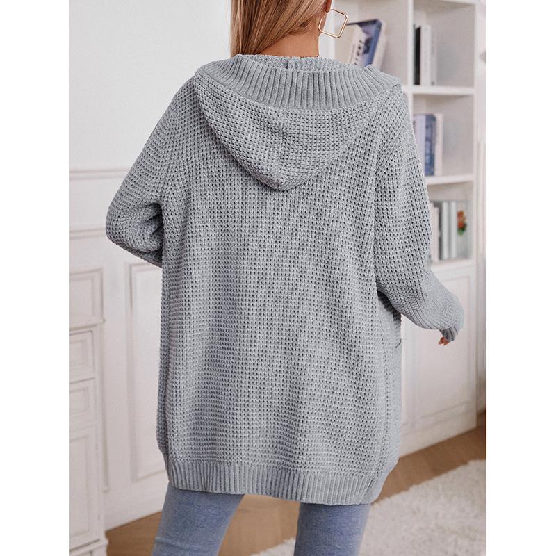 Winter Women's Clothing New Retro Sweater Women's Button Hooded Solid Color Long Sleeved Knitted Cardigan Office Women's Jacket