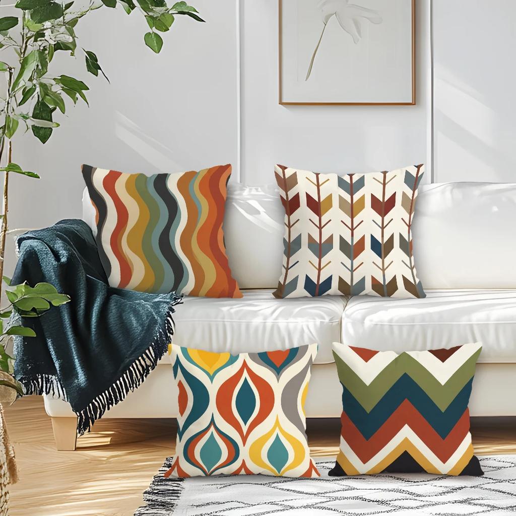 1,4 Pcs Retro Ethnic Style Single-Sided Printed Pillowcase Cushion Cover,Suitable For Living Room,Bedroom,Car Decoration
