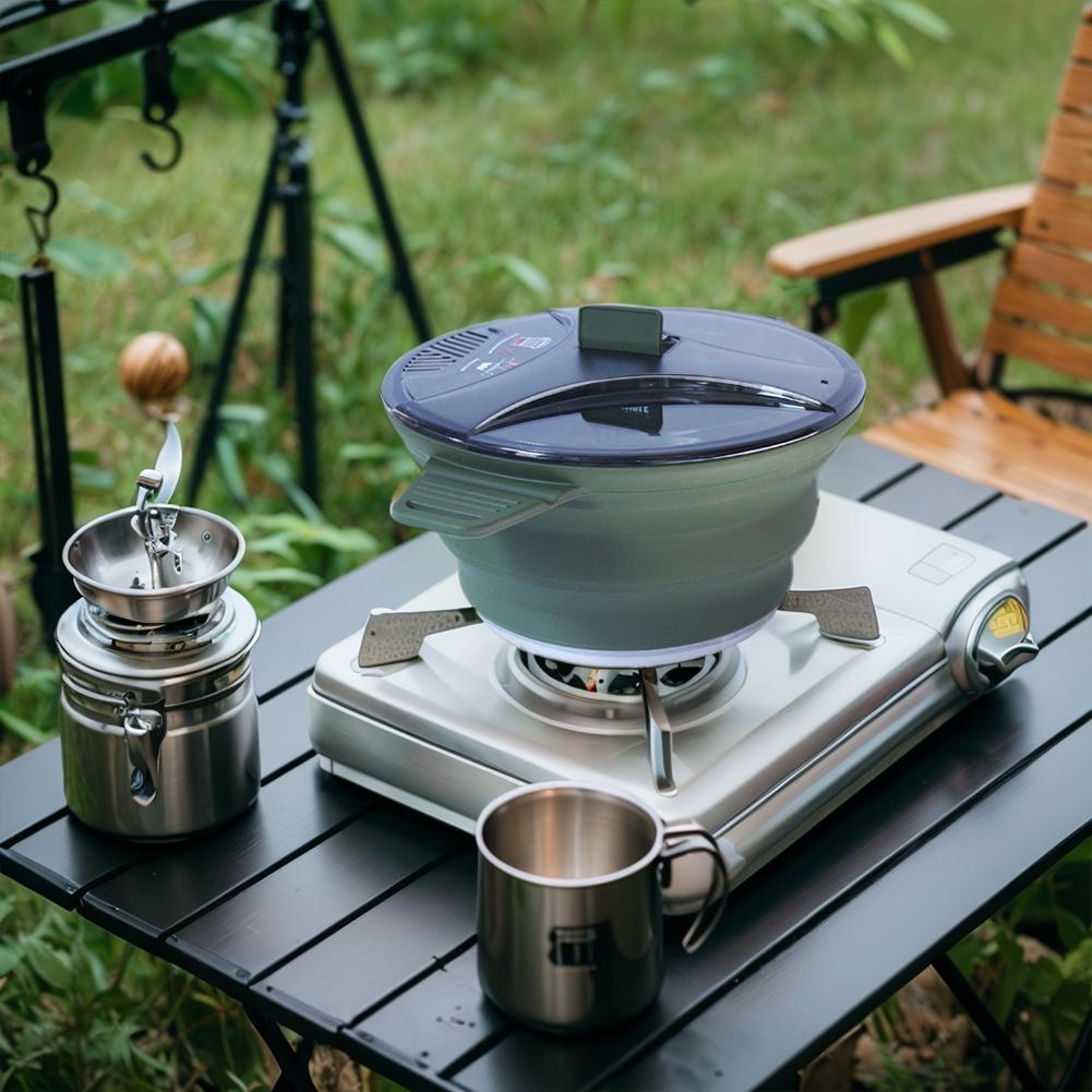 Outdoor faltbarer Topf mit 2 faltbaren Schüsseln, hitzebeständiger Kochtopf, Geschirr, Edelstahl für Wandern, Rucksacktouren