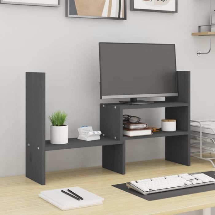 VidaXL Support pour moniteur Gris (39-72)x17x43 cm Bois de pin solide 814011