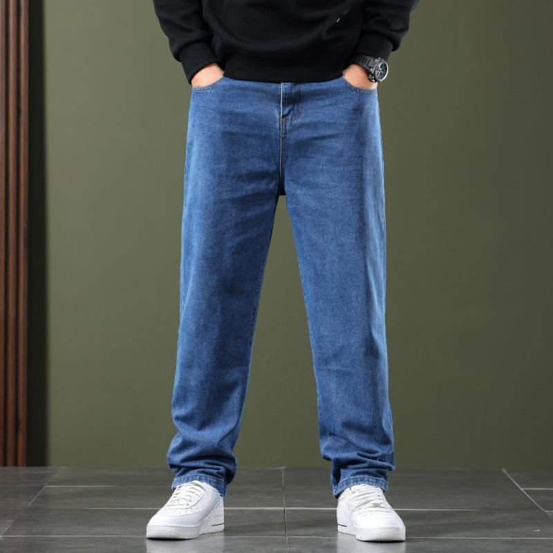 

Мужские джинсы больших размеров - Свободные прямые брюки с высокой посадкой, широкие брюки, износостойкие мужские длинные брюки 44 синий