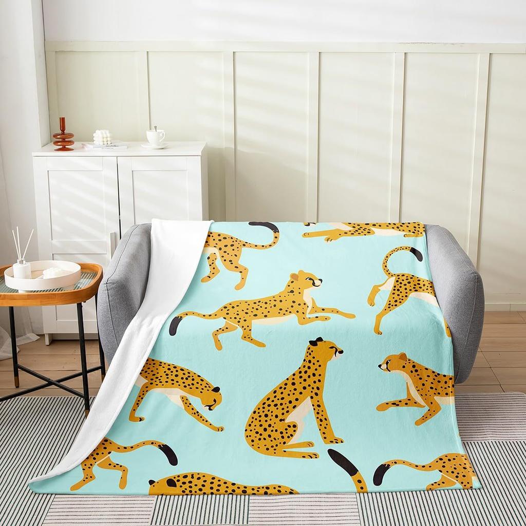 Cartoon cheetah animal digital-printed polyester Bedroom velvet flannel cover blanket Fleece soft sofa cover blankets for beds