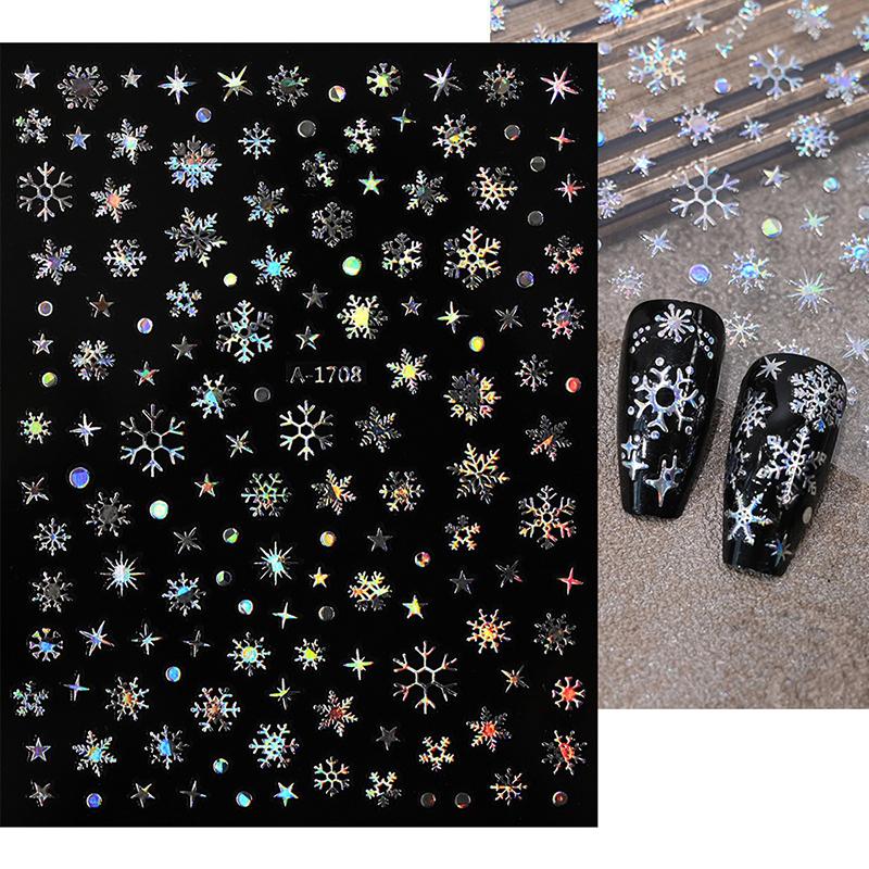 1Sheet Christmas Decorations 2026 New Year Nail Stickers Press On Nails Laser Snowflake Snowman Christmas Tree 3D Nail Decal