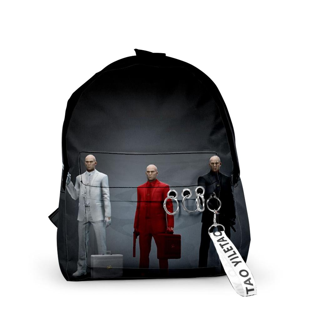 Cartoon Youthful Game Hitman School Bags Notebook Backpacks Boys/Girls 3D Print Oxford Waterproof Key Chain Small Travel Bags