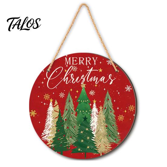 Rustic Farmhouse Ornament Wooden Christmas Welcome Sign, Animal Round Hanging Door Decor, Festive Wall Sign for Window Garden Holiday Decor