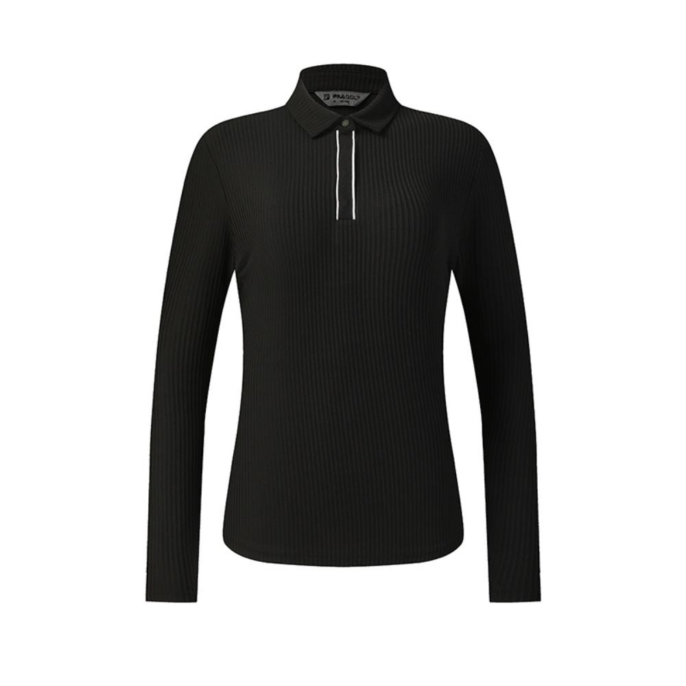 FILA Golf Series Simple Trendy Fashion Versatile Casual Sports Training Comfortable Knitted Long Sleeve Polo Shirt Women tops Deep-Black A11W545212FBK