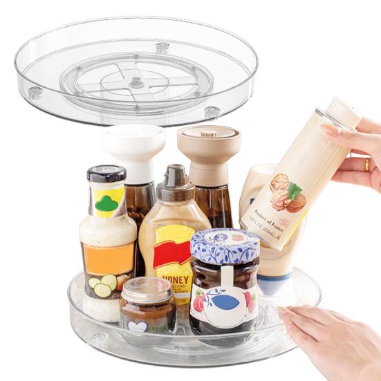 Lazy Susan Organizer Spice Storage Rack 360-Degree Rotatable Large Capacity Transparent Countertop Turntable Spice Holder
