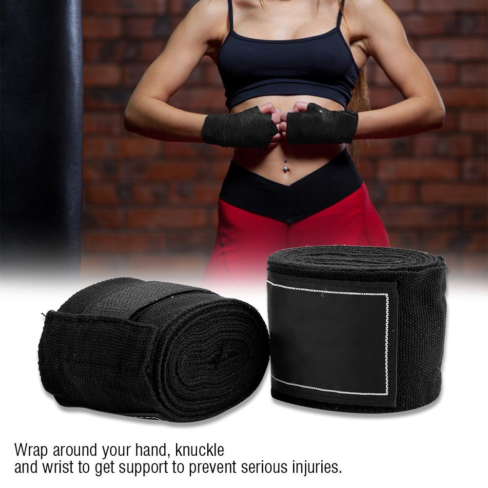 2Pcs 2.5m Elastic Strap Boxing Sanda Muay Thai MMA Taekwondo Bandage Hand Wraps (Black)