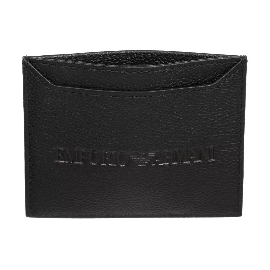 Emporio Armani Simple Lychee Grain Brand Logo Folded Card Slot Leather Coin Purse Men wallet Black Y4R568-YQ13X-80648
