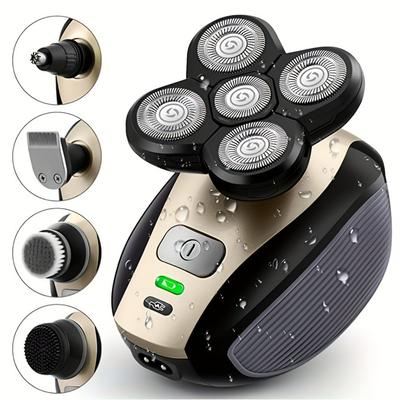 Ergonomischer wiederaufladbarer multifunktionaler Herren 5-in-1 Rasierer - Nass-/Trocken-Pflege-Essentials für die Glatzenpflege